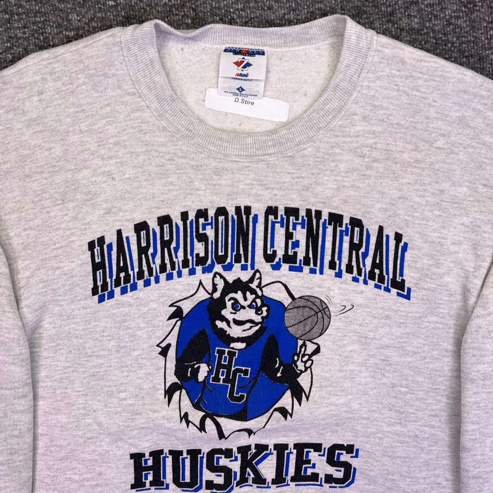 Jerzee Sweatshirt L Gray Athletic Retro Harrison Central Huskies Graphic VTG USA - Picture 6 of 16